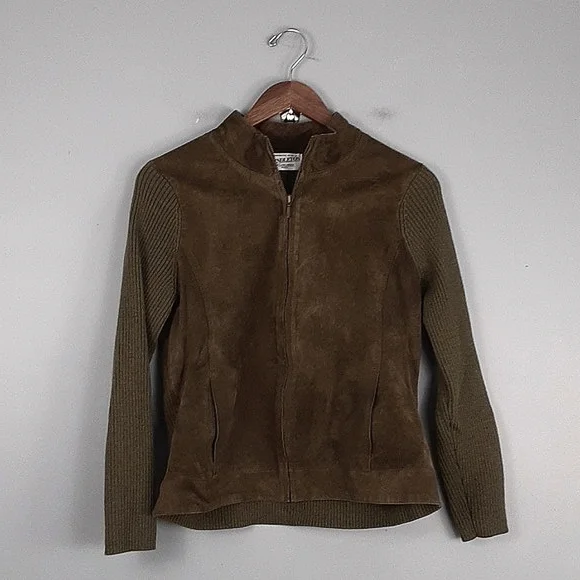 Pendleton Mocha Brown Wool Suede Blend Vintage Petite Sweater Blazer Jacket - Picture 2 of 8